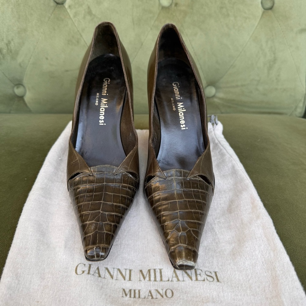 Gianni Milanesi Women’s leather crocodile heels mule